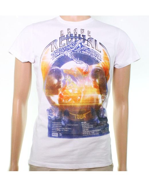 Diesel Men's Graphic Tee T-Shirt White Large L 'Brave Revival Tour'