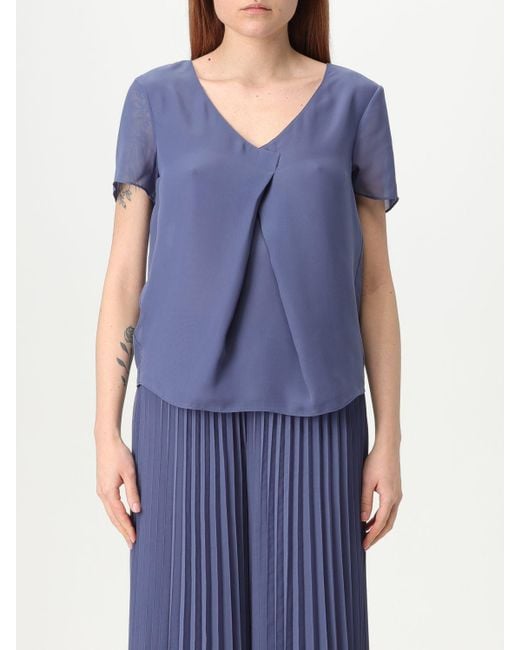 Emporio Armani Blue Pleated Vneck Blouse