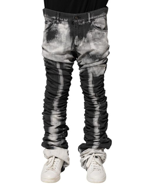 Dolce & Gabbana Gray Tiedye Ruched Slim Jeans for men