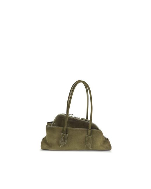 The Attico Green Small La Passeggiata Calfskin Shoulder Bag With Two Top Handles