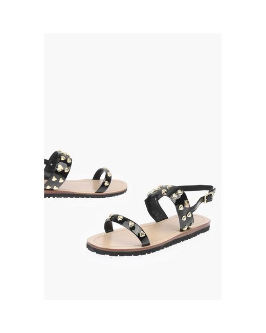 Moschino Love Patent Leather Flat Sandals With Heart Studs - 41 in Metallic  | Lyst