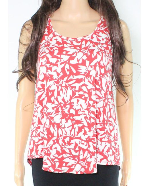 A Line Red Knit Top White Size Xs Printed Sleeveless Cutout