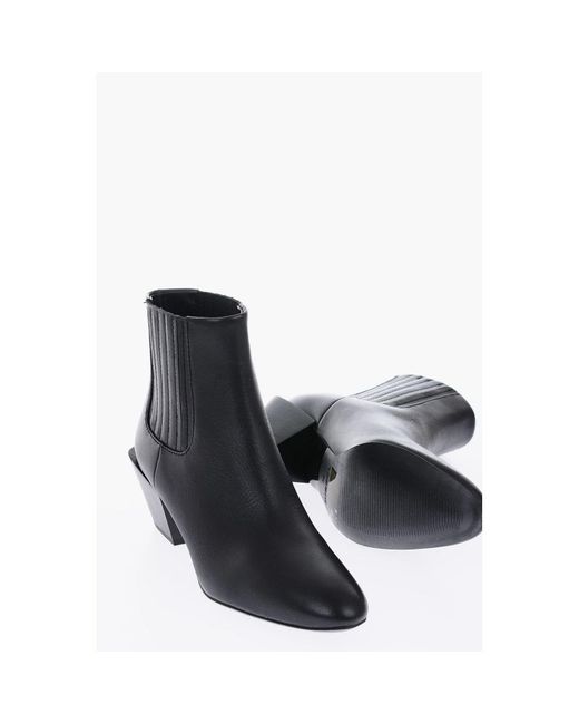 DIESEL 7cm Squared Heel Leather D-texanne Ch Wester Boots in Black | Lyst