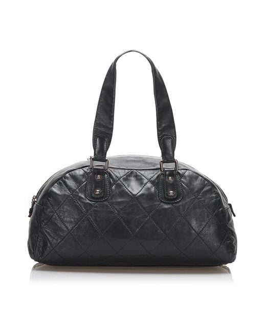 Chanel Lambskin Quilted Bowler Handbag in Black