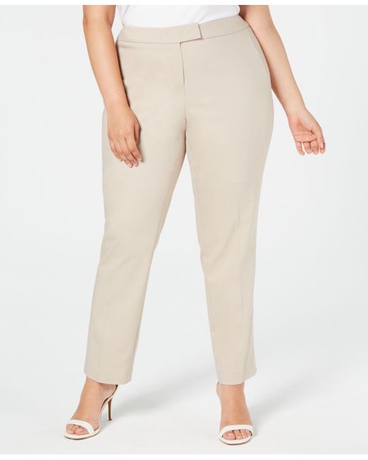 Anne Klein Cotton Dress Pants Beige 