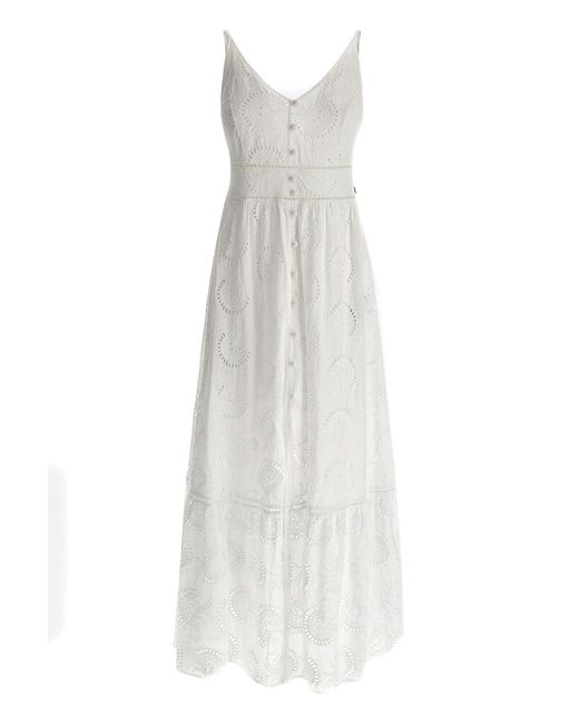 Guess White Cotton V-Neck Strappy Dress