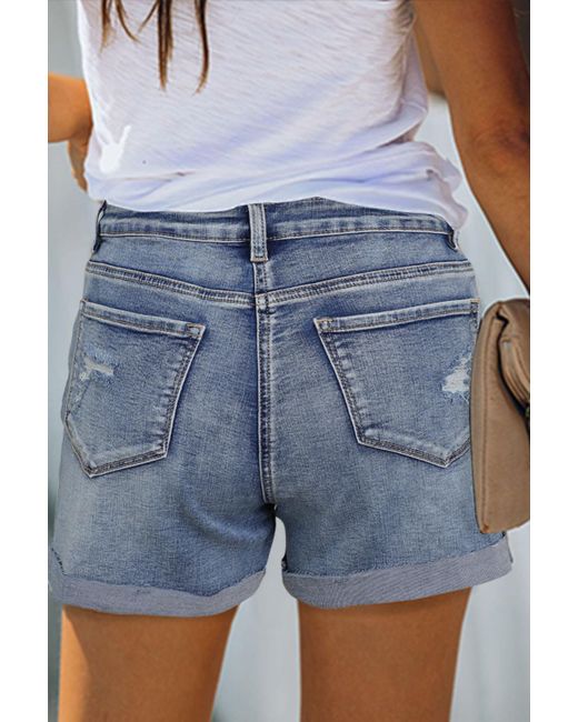Button Fly Distressed Denim Shorts 