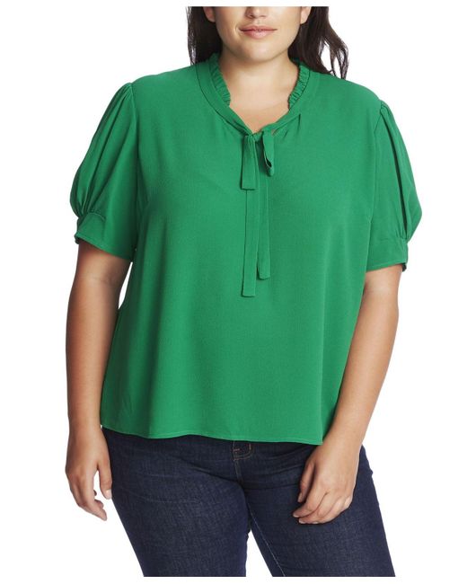 Cece Synthetic Blouse Size 3x Plus Knit Ruffled Top With Bow in Green ...