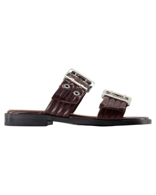 Ganni Brown Buckled Slide Sandals
