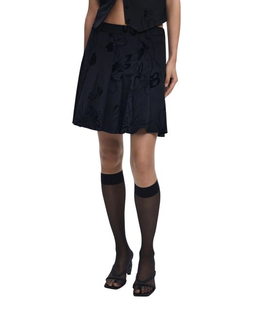 Desigual Black Floral Pattern Skirt With Elastane Blend