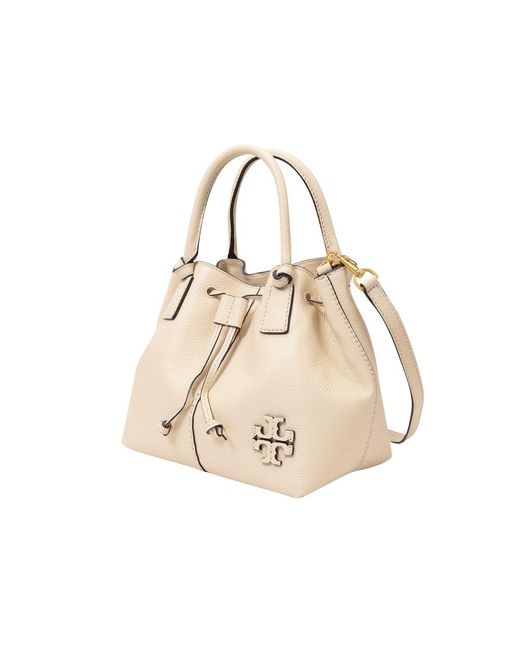 Tory Burch Mcgraw Small Drawstring Bag In Leather in White - Lyst