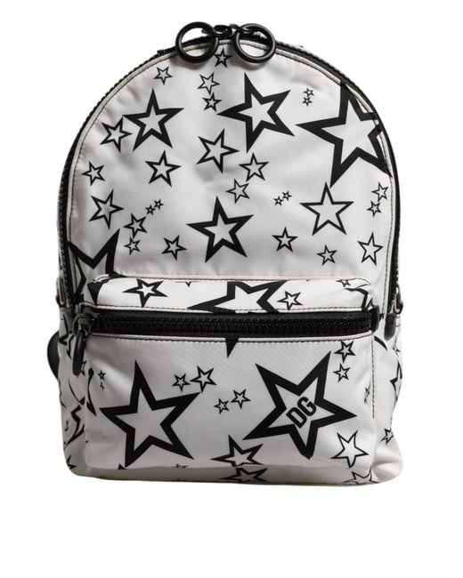 Dolce & Gabbana Gray White Dg Stars Print Nylon Travel Backpack Bag
