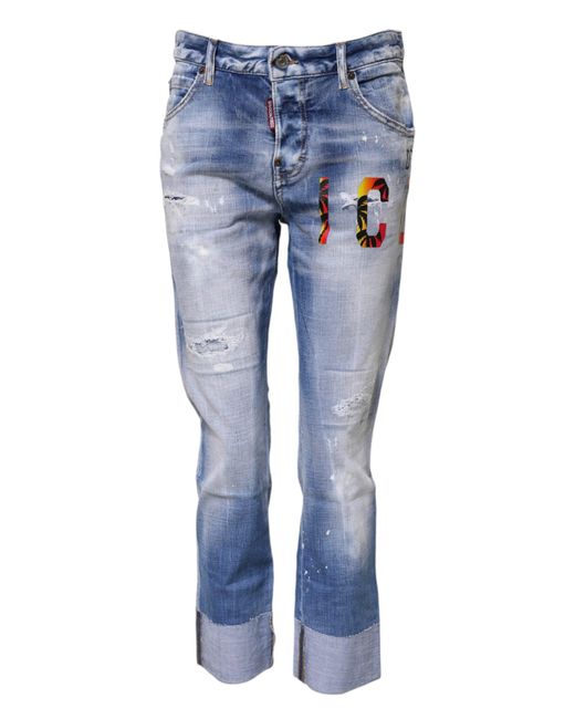DSquared² Blue Washed Cotton Mid Waist Skinny Denim Jeans