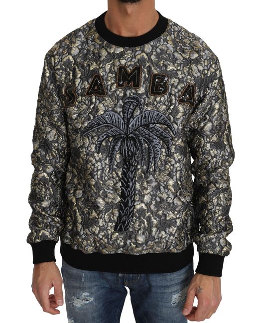 Dolce & Gabbana Gray Samba Jacquard Palmtree Pullover Sweater for men