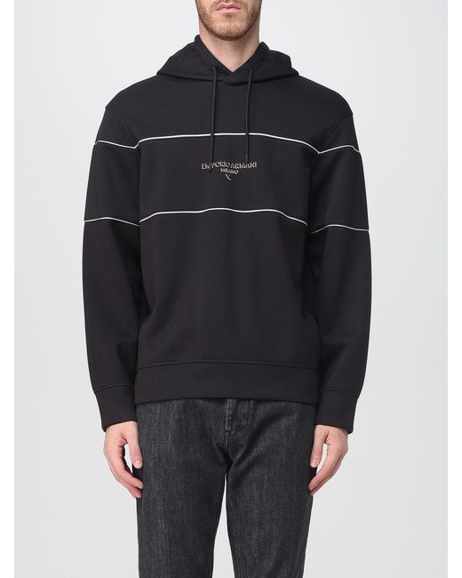 Emporio Armani Black Striped Cotton Hoodie for men