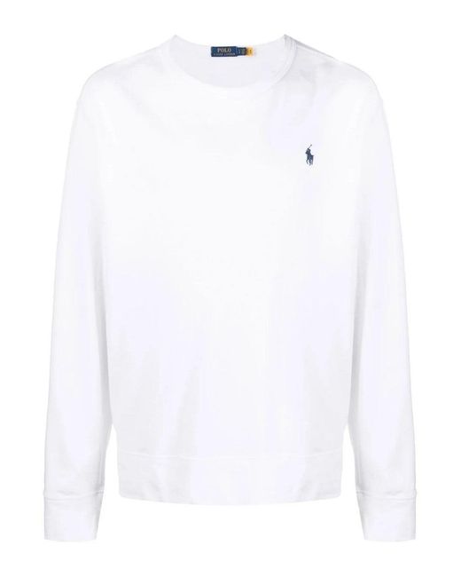 Ralph Lauren White Long Sleeve Round Neck Cotton Knitwear for men