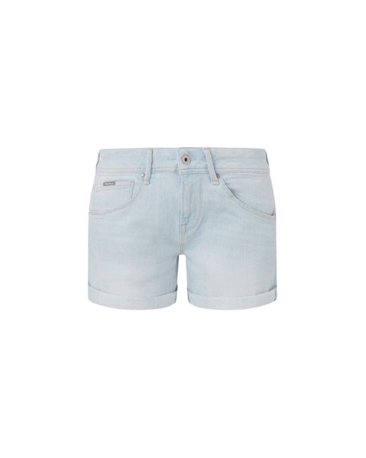 Pepe Jeans Light Blue Plain Shorts With Zip And Button Fastening | Lyst