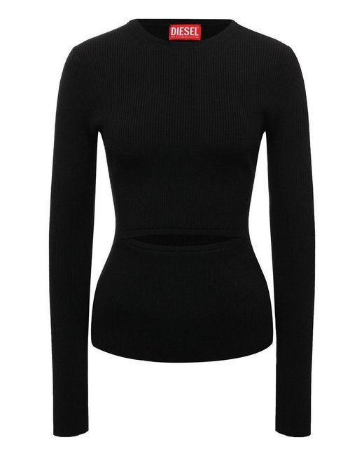DIESEL Black Ribbed Cut-Out Sweater With Wool Blend And Iconic Design