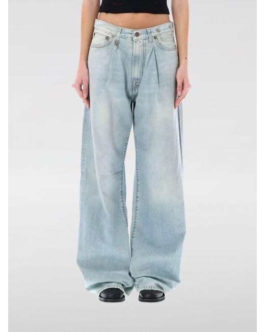 R13 Blue Wide Leg Denim Jeans With Pleated Detailing For A Comfortable Fit