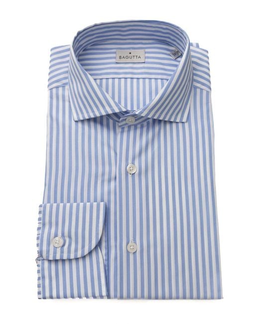 Bagutta Blue Long Sleeve Cotton Button-Up Shirt for men
