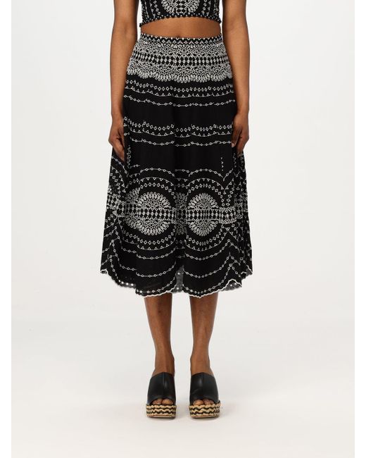Charo Ruiz Black Embroidered Aline Midi Skirt