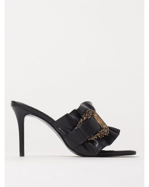 Versace Black Ruched Buckle High Heel Sandals