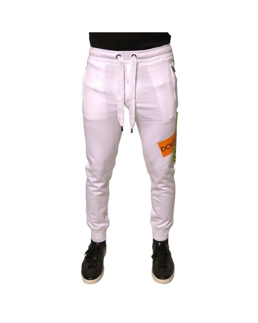 Dolce & Gabbana Pink White Logo Tape Jogger Cotton Sweatpant Pants for men