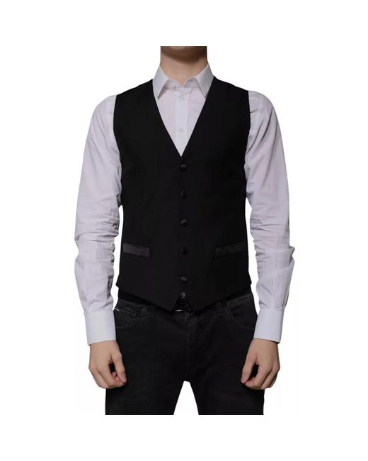 Dolce & Gabbana Black Wool Formal Dress Men Waistcoat Vest for men