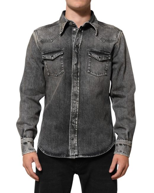Dolce & Gabbana Gray Denim Shirt Long Sleeve for men
