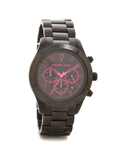 Michael Kors Layton Watch - Black/Pink | Lyst