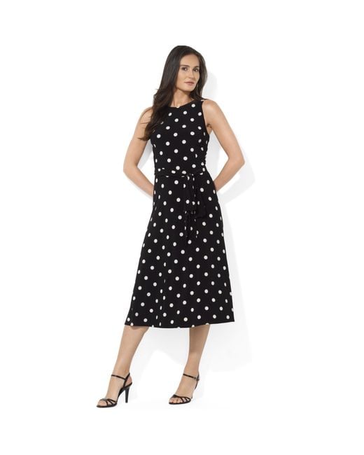Lauren by Ralph Lauren Sleeveless A-line Polka-dot Dress in Black | Lyst