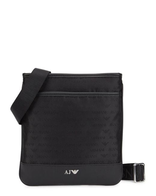 Armani Jeans Black Monogrammed Cross-body Bag for men