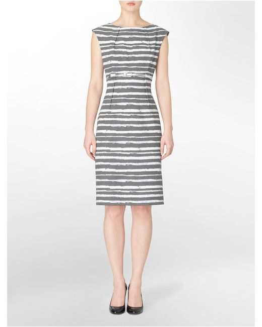 Calvin Klein White Label Pleated + Belted Striped Sheath Dress in Grey |  Lyst Canada