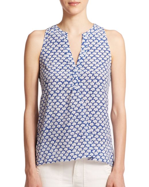 Joie Aruna Silk Elephant-print Sleeveless Blouse in Blue | Lyst