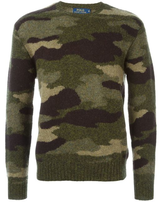 Polo Ralph Lauren Green Camouflage Crew Neck Sweater for men