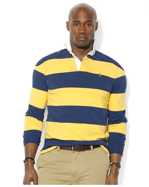 Polo Ralph Lauren Blue Big And Tall Long-Sleeve Stripe Rugby Shirt for men