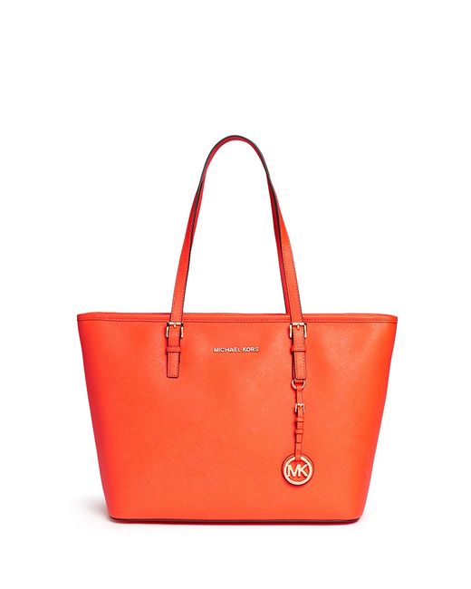 Michael Kors 'jet Set Travel' Saffiano Leather Top Zip Tote in Orange