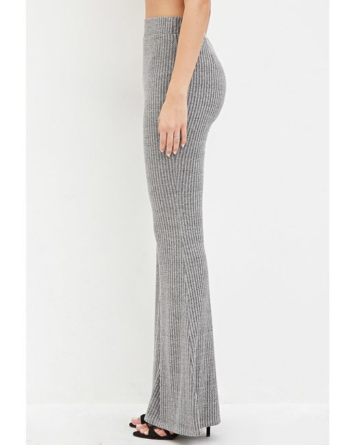 Ribbed Knit Flared Pants in Grey 