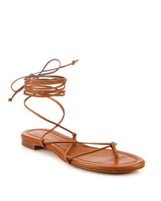 Michael Kors Bradshaw Lace-up Leather Sandals in Brown | Lyst