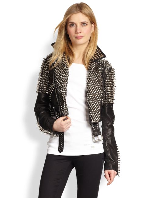 Burberry Brit Blickling Leather Studded Jacket in Black | Lyst