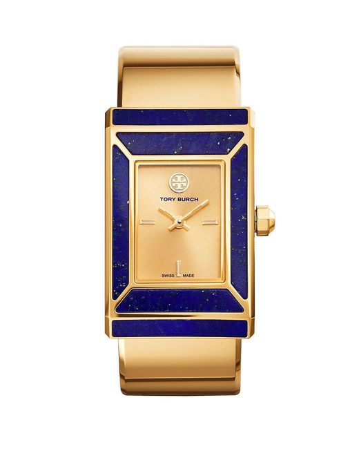 Tory Burch Blue Robinson Watch, Limited Edition, Gold-Tone/Lapis, 38 X 25 Mm