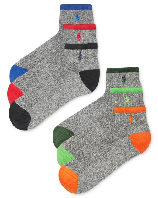 Polo ralph lauren Men's Athletic Celebrity Quarter Socks 6pack in Gray