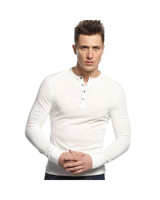 Vince Camuto White Slim-Fit Long-Sleeve Henley Shirt for men