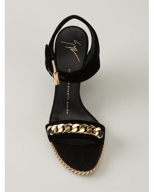 Giuseppe Zanotti Metallic Gold Chain Wedge Sandals