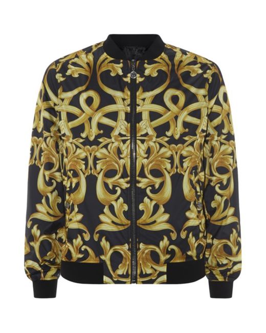 Versace Black Baroque Print Bomber Jacket for men