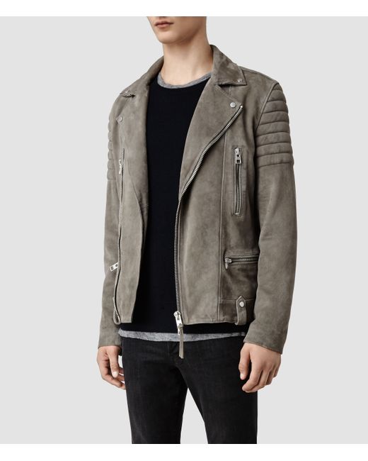 AllSaints Gray Murphy Leather Biker Jacket for men