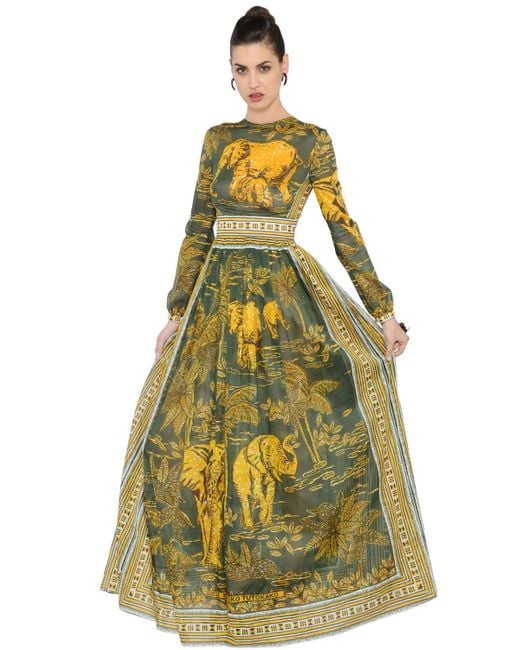 Valentino Multicolor Elephant Printed Cotton Muslin Dress