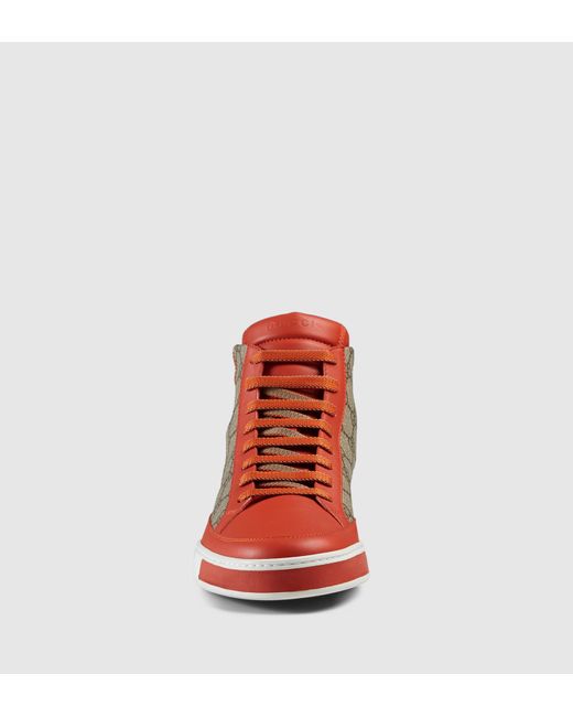 Gucci Orange Gg Supreme And Leather High-top Sneaker for men