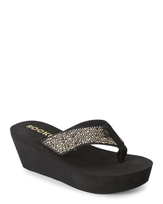 Rocket dog Black Eclipse Platform Wedge Thong Sandals in Black (Black Eclipse) | Lyst
