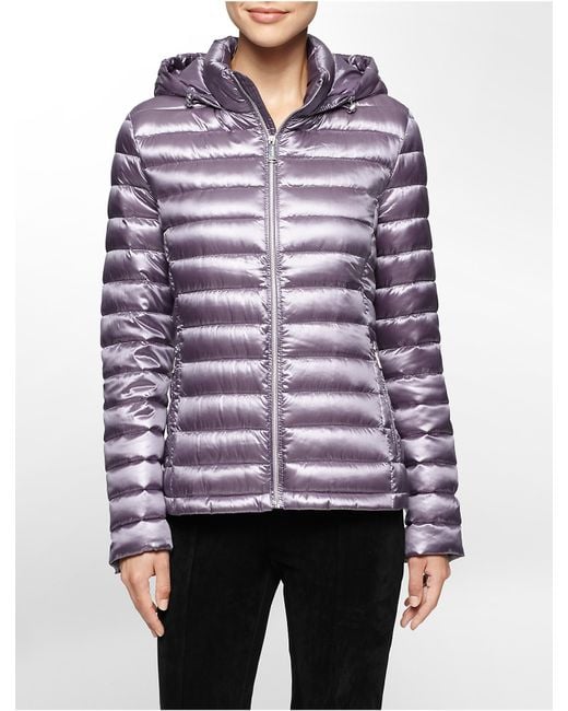 Calvin Klein Purple White Label Lightweight Packable Hooded Down Jacket